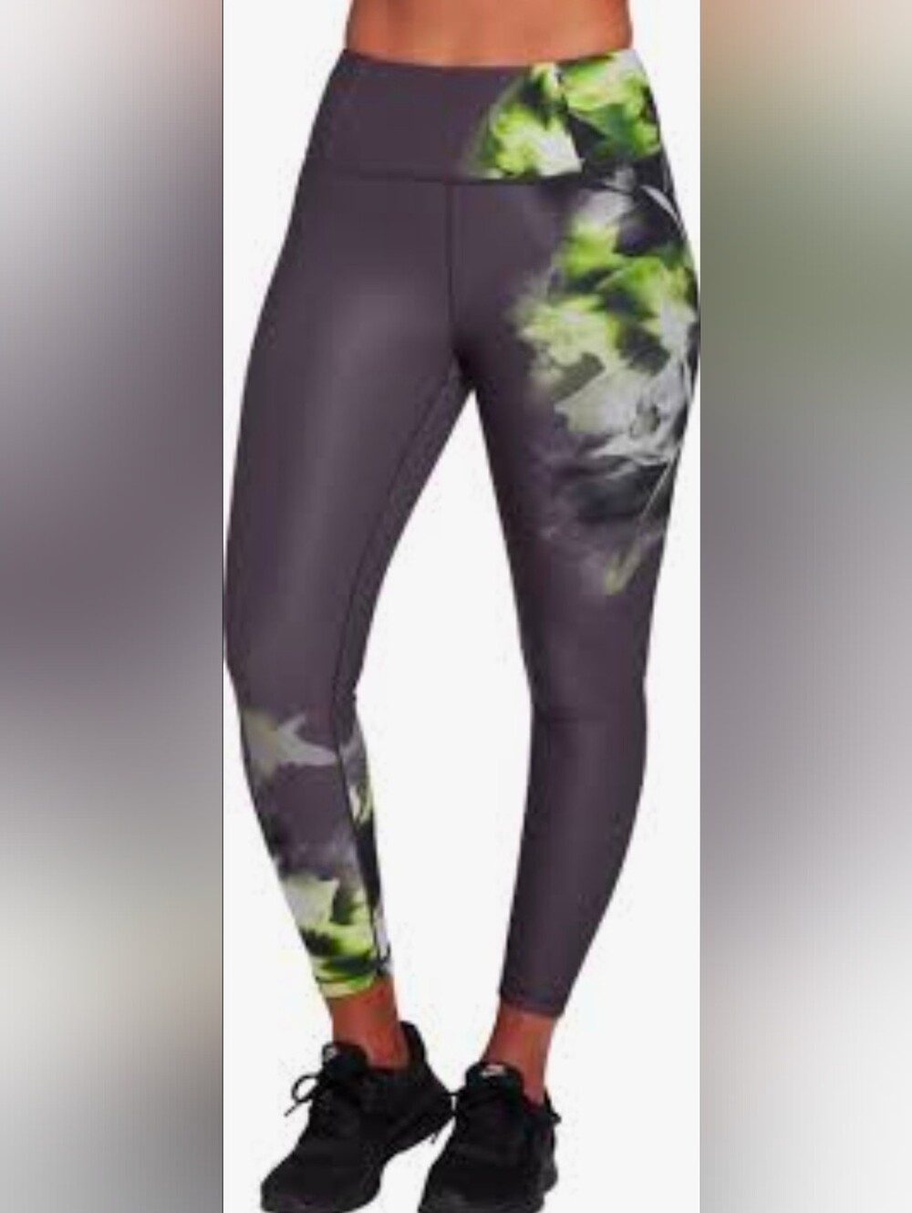CALIA by Carrie Underwood Gray Capri Leggings with Green Floral Print 3x
